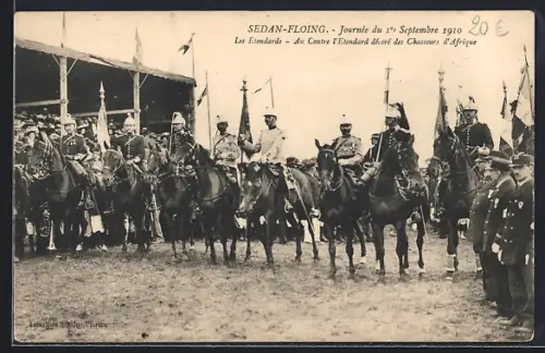 AK Sedan-Floing, Les Émblèmes, Au Centre l`Étendard décoré des Chasseurs d`Afrique, 1er septembre 1910