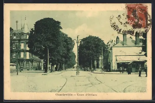 AK Charleville, Cours d`Orléans avec arbres et bâtiments historiques