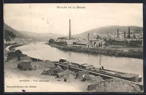 AK Nouzon, Vue générale de la vallée de la Meuse et des usines industrielles