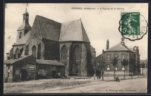 AK Renwez /Ardennes, L`Église et la Mairie