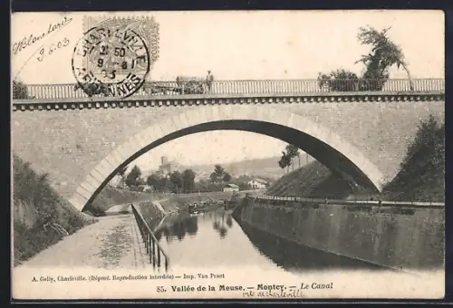 AK Montcy, Le Canal sous le pont dans la Vallée de la Meuse