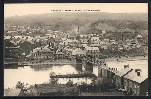 AK Braux, Vue Générale de la Vallée de la Meuse avec pont et village environnant