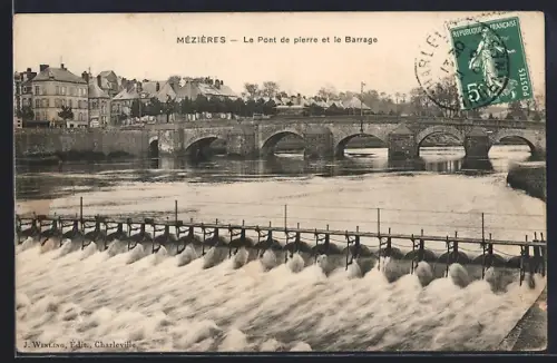 AK Mézières, Le Pont de pierre et le Barrage