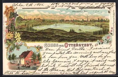 Lithographie Otterstedt / Bremen, Gasthaus von Seebach, Otterstedter See