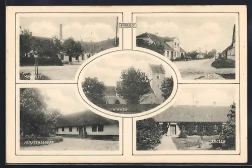 AK Gundslev, Kirken, Skolen, Praestegaarden, Smedien