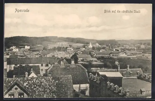 AK Apenrade, Nördliche Stadt aus der Vogelschau