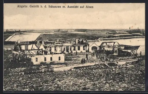 AK Alsen, Abgebr. Gehöft h. d. Schanzen m. Aussicht auf Alsen