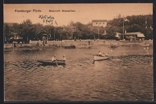 AK Süderhaff /Flensburger Förde, Strandvillen vom Wasser aus