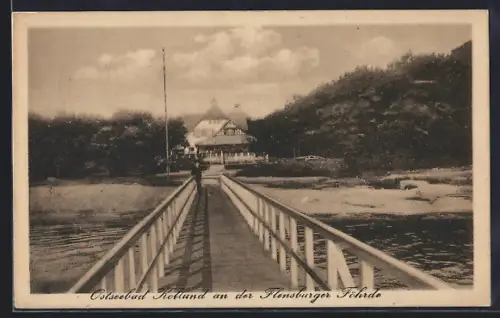 AK Kollund /Ostsee, Ortsansicht von der Flensburger Föhrde-Brücke