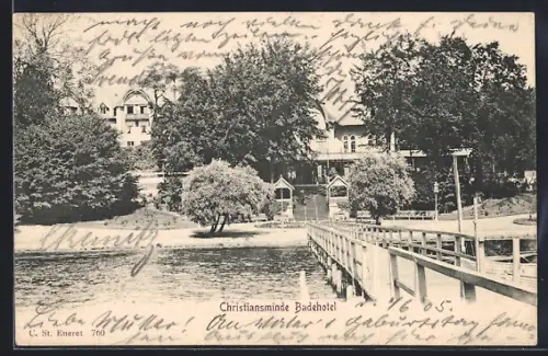 AK Christiansminde, Badehotel mit Brücke