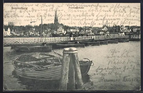 AK Sonderburg, Pontonbrücke mit Ortspanorama