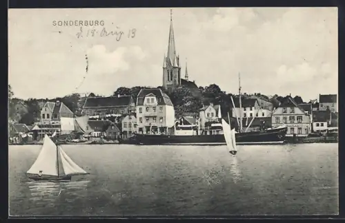 AK Sonderburg, Ortspanorama mit Kirche vom Wasser aus