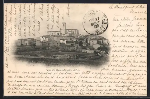 AK Saint-Martin-d`Orb, Vue du village perché et ses bâtiments pittoresques
