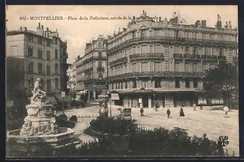 AK Montpellier, Place de la Préfecture, entrée de la Rue Nationale