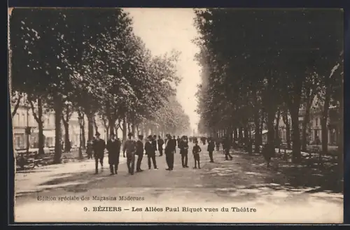 AK Béziers, Les Allées Paul Riquet vues du Théâtre