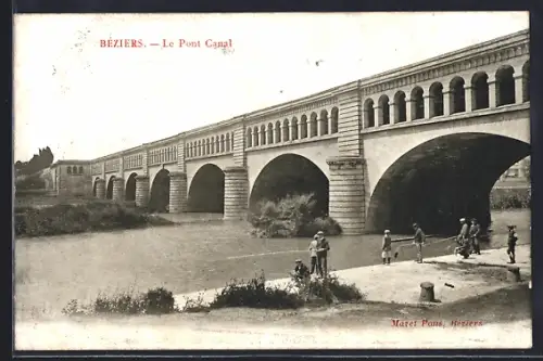 AK Béziers, Le Pont Canal et les pêcheurs au bord de l`eau