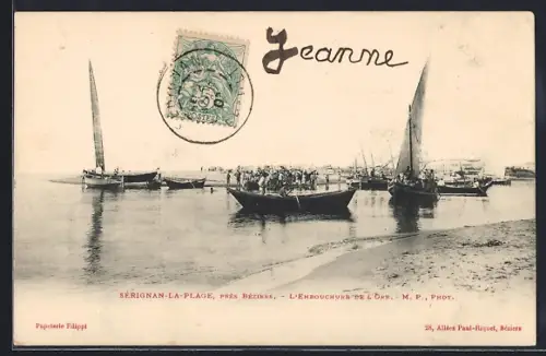 AK Sérignan-la-Plage, L`embouchure de l`Orb avec des bateaux à voile