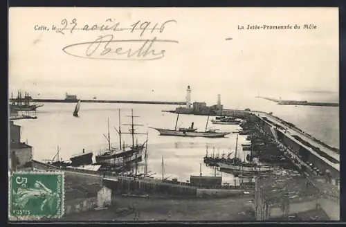 AK Cette, La Jetée-Promenade du Môle avec bateaux et phare