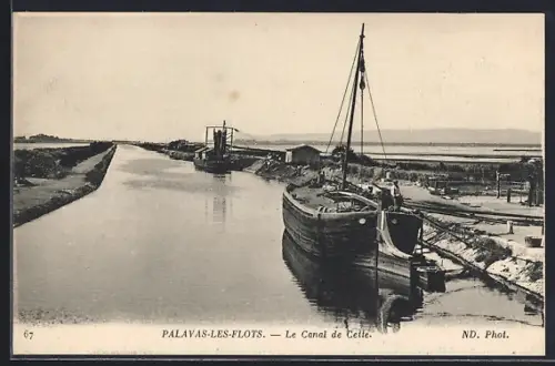 AK Palavas-les-Flots, Le Canal de Cette avec bateau amarré