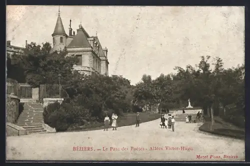 AK Béziers, Le Parc des Poètes, Allées Victor-Hugo