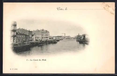 AK Cette, Canal du Midi, Vue du canal avec quais et bâtiments adjacents