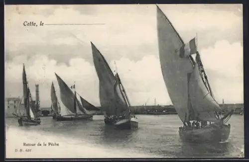 AK Cette, Retour de la Pêche avec bateaux à voile dans le port