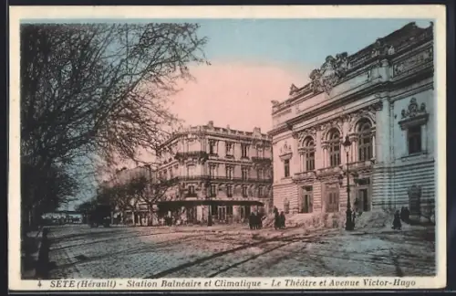 AK Sète /Hérault, Le Théâtre et Avenue Victor-Hugo, Station Balnéaire et Climatique