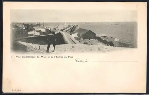 AK Cette, Vue panoramique du Môle et de l`Entrée du Port