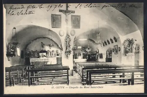 AK Cette, Chapelle du Mont Saint-Clair, intérieur avec autel et bancs