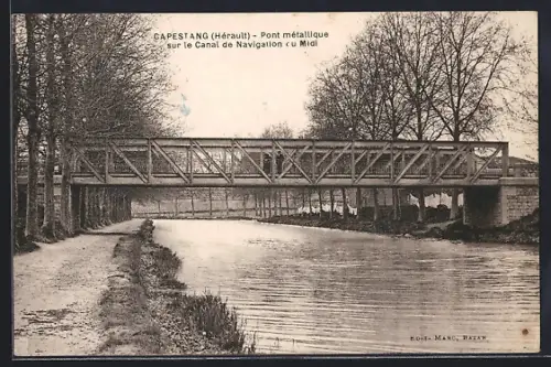 AK Capestang /Hérault, Pont métallique sur le Canal de Navigation du Midi