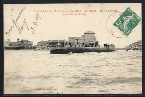 AK Palavas, Entrée du Port, La Jetée, Le Casino, La Rive Droite, Vue prise de la Mer