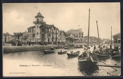 AK Palavas /Montpellier, Le Casino et barques sur le canal