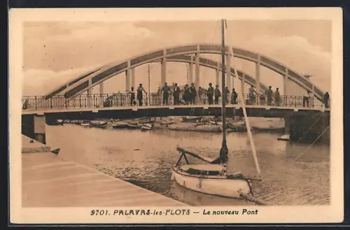 AK Palavas-les-Flots, Le nouveau Pont et voilier sur le canal