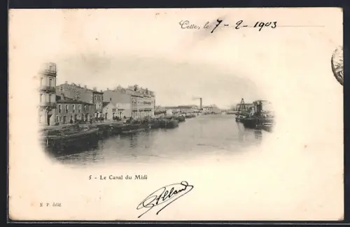 AK Cette, Le Canal du Midi et les quais animés