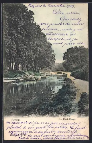 AK Béziers, Le Pont Rouge et la rivière paisible