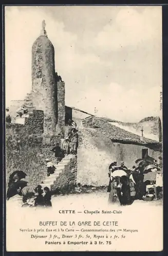 AK Cette, Chapelle Saint-Clair et visiteurs avec parapluies