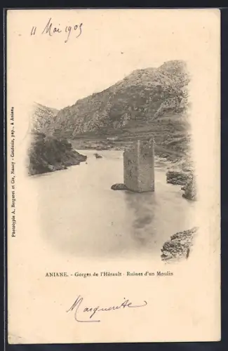 AK Aniane, Gorges de l`Hérault, Ruines d`un Moulin
