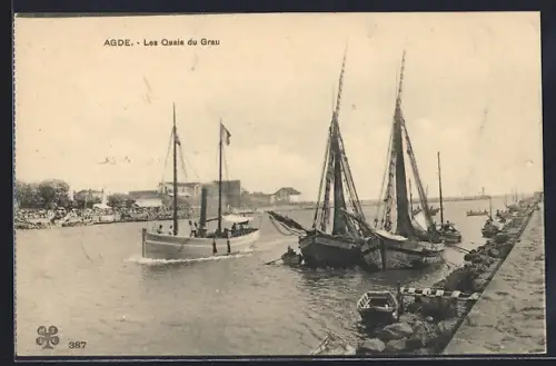 AK Agde, Les Quais du Grau avec voiliers et bateaux au port