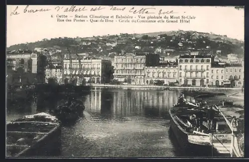AK Cette, Station Climatique et Balnéaire, Vue générale du Mont St-Clair, Rue des Postes et Quai de Bosc
