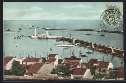 AK Cette, Entrée du Port avec voiliers et jetées