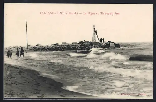 AK Valras-la-Plage /Hérault, La Digue et l`Entrée du Port