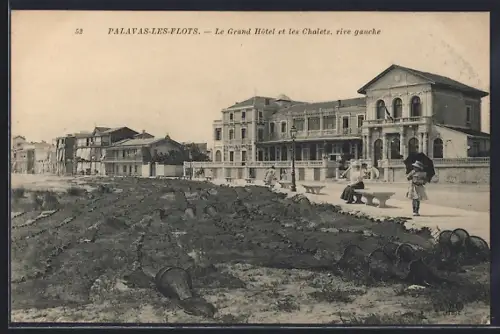 AK Palavas-les-Flots, Le Grand Hôtel et les Chalets, rive gauche