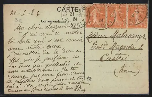 AK Béziers, Caserne d`Infanterie et rue animée avec calèche et passants