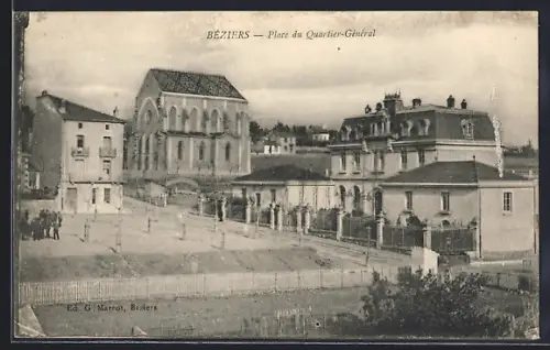 AK Béziers, Place du Quartier-Général avec bâtiments historiques
