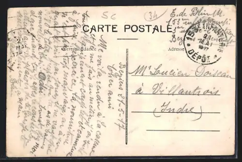 AK Béziers, Rue Nationale animée avec passants et charrette