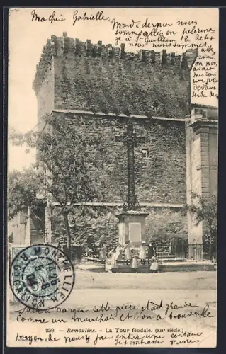 AK Remoulins, La Tour féodale, XIIe siècle, et croix monumentale