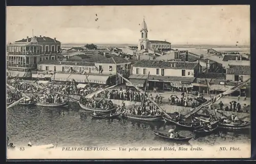 AK Palavas-les-Flots, Vue prise du Grand Hôtel, Rive droite