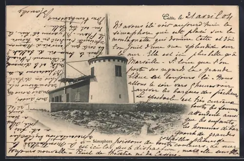 AK Cette, Sémaphore sur la côte rocheuse avec vue sur la mer