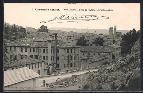 AK Clermont-l`Hérault, Vue générale, prise de l`Avenue de Villeneuvette