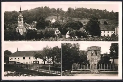 AK Dörnbach /Ob. Öst., Denkmal, Ortsansicht mit Kirche